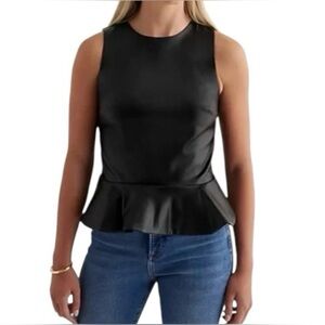 Express Faux Leather sleeveless ruffle bottom top Black size S NWT